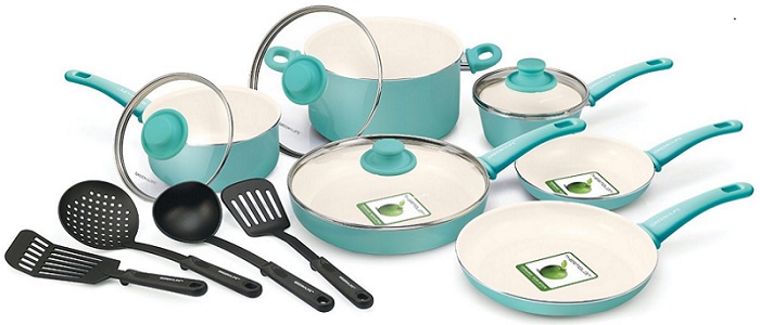 GreenLife 14 Piece Nonstick Ceramic Cookware Set With Soft Grip