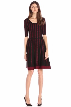 Danny And Nicole Women's Elbow-Sleeve Dotted Stripe Sweater Dress