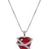 Sterling Silver Created Gemstone And Created White Sapphire Wrapped Heart Pendant Necklace