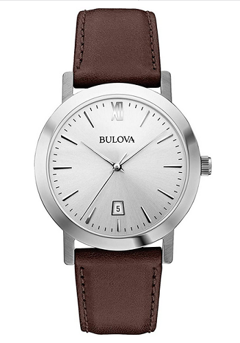 Bulova Unisex Stainless Steel Watch With Brown Leather Band